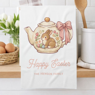 Süßer Osterhase Teekanne Blumen Geschirrtuch