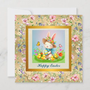 Süßer Osterhase und fröhliche Frühlingsblumen Feie Einladung
