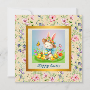Süßer Osterhase und fröhliche Frühlingsblumen Feie Einladung