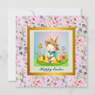 Süßer Osterhase und fröhliche Frühlingsblumen Feie Einladung