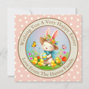Süßer Osterhase und fröhliche Frühlingsblumen Feie Einladung