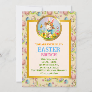 Süßer Osterhase und Fröhliche Frühlingsblumen Feie Einladung