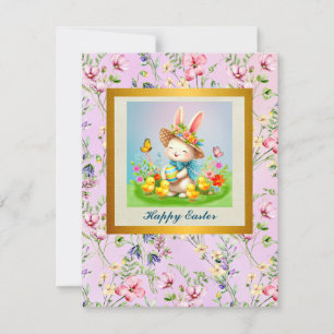 Süßer Osterhase und glückliche Frühlingsblumen Fei Feiertagskarte