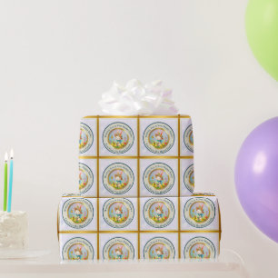 Süßer Osterhase und glückliche Frühlingsblumen Fei Geschenkpapier