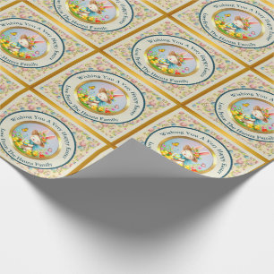 Süßer Osterhase und glückliche Frühlingsblumen Fei Geschenkpapier