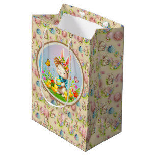 Süßer Osterhase und glückliche Frühlingsblumen Fei Mittlere Geschenktüte