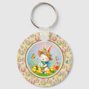 Süßer Osterhase und glückliche Frühlingsblumen Fei Schlüsselanhänger