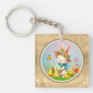 Süßer Osterhase und glückliche Frühlingsblumen Fei Schlüsselanhänger