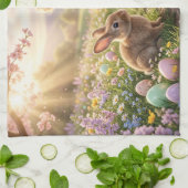 Süßer Osterhase und Kind Geschirrtuch (Gefaltet)