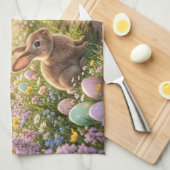 Süßer Osterhase und Kind Geschirrtuch (Viertel Falte)