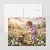 Süßer Osterhase und Kind Postkarte (Vorne/Hinten)