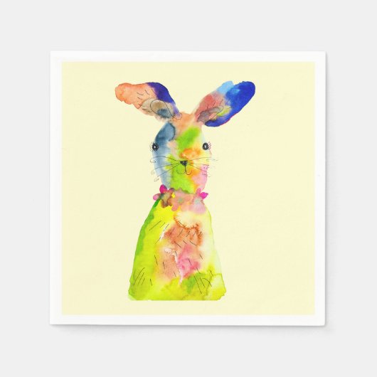 Süßer Osterhase Wasserfarben Kunst Serviette (Vorderseite)