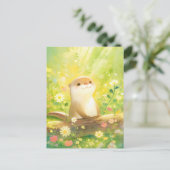 Süßer Otter auf sonniger Wildblumenwiese Postkarte (Stehend Vorderseite)