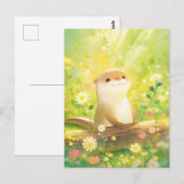 Süßer Otter auf sonniger Wildblumenwiese Postkarte (Vorne/Hinten)