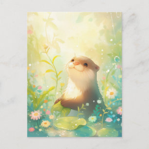 Süßer Otter in sonniger Regenwiese Postkarte