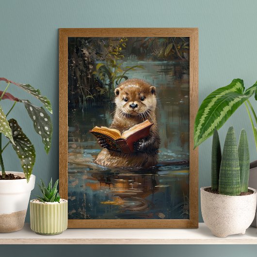 Süßer Otter liest ein Buch Poster