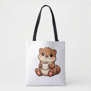 Süßer Otter mit Kaffee – Gemütliches Kawaii-Tier Tasche