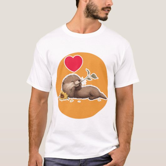 Süßer Otter mit Spaßblume T-Shirt (Vorderseite)