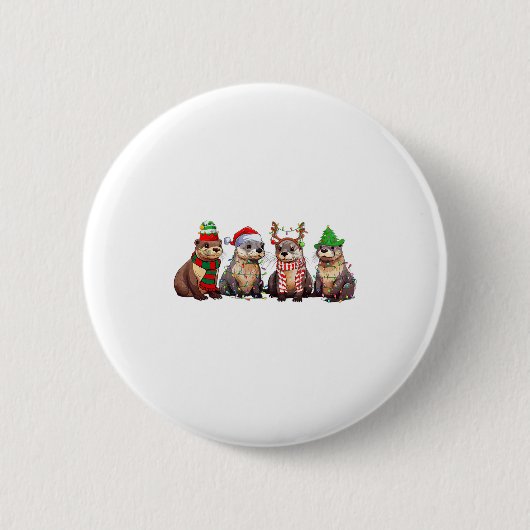 Süßer Otter Weihnachts-Pyjama Lustiger Xmas-Lichte Button (Vorderseite)