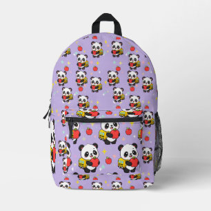 Süßer Panda-Apfel-Schulmuster Lila Bedruckter Rucksack