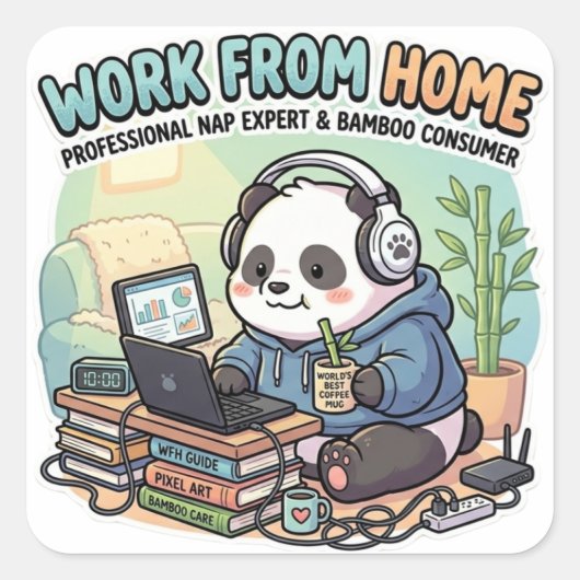 Süßer Panda-Arbeitsplatz-Sticker Quadratischer Aufkleber (Vorderseite)