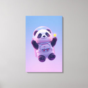 Süßer Panda-Astronaut Kinder-Wandkunst – Lustiger Leinwanddruck