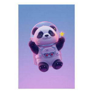 Süßer Panda-Astronaut Kinder Wandkunst – Lustiger Poster