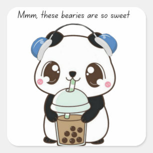 Süßer Panda-Aufkleber – Bezaubernder Kawaii-Panda- Quadratischer Aufkleber