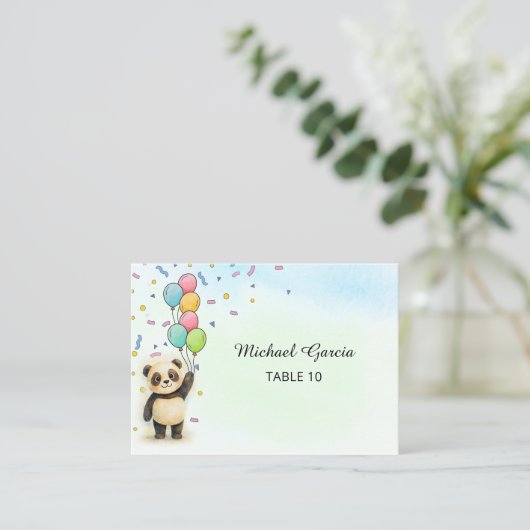 Süßer Panda-Ballon 1. Geburtstag  Platzkarte (Stehend Vorderseite)