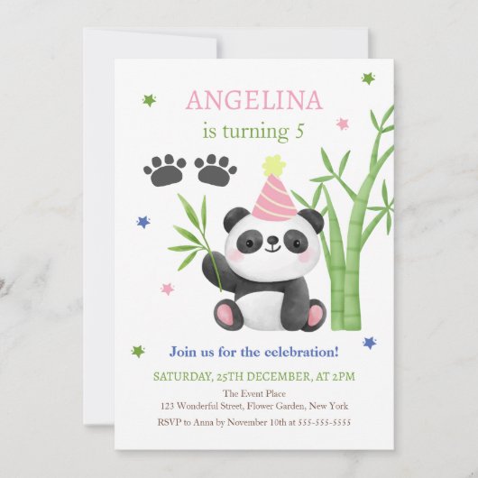 Süßer Panda-Bambus-Geburtstag Einladung (Vorderseite)