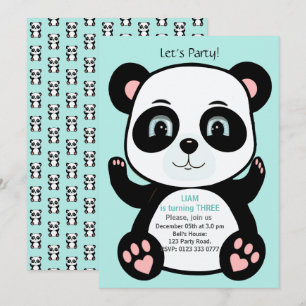 Süßer Panda-Bär auf hell türkisblauem Geburtstag Einladung