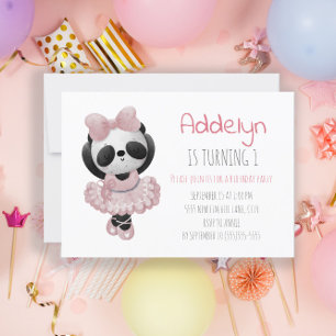 Süßer Panda-Bär-Ballerina Rosa 1. Geburtstag  Einladung