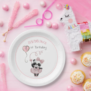 Süßer Panda-Bär-Ballerina Rosa Kindergeburtstag Pappteller