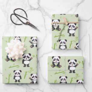 Süßer Panda-Bär-Bambus-Kawaii-Tiermuster Geschenkpapier Set