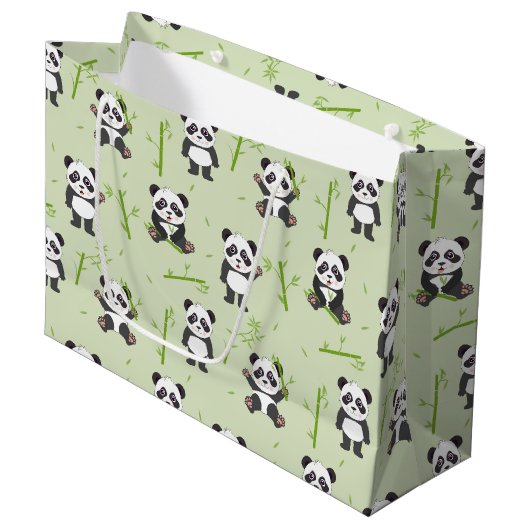 Süßer Panda-Bär-Bambus-Kawaii-Tiermuster Große Geschenktüte (Vorderseite Schrägansicht)