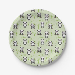 Süßer Panda-Bär-Bambus-Kawaii-Tiermuster Pappteller