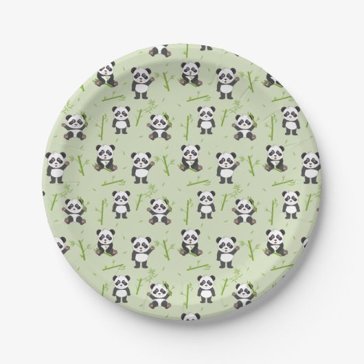 Süßer Panda-Bär-Bambus-Kawaii-Tiermuster Pappteller (Vorderseite)