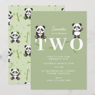 Süßer Panda-Bär Kawaii Kinder Zwei 2 Geburtstag Einladung