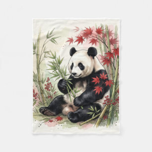 Süßer Panda-Bär mit rosa Wildblumen Fleece-Decke Fleecedecke