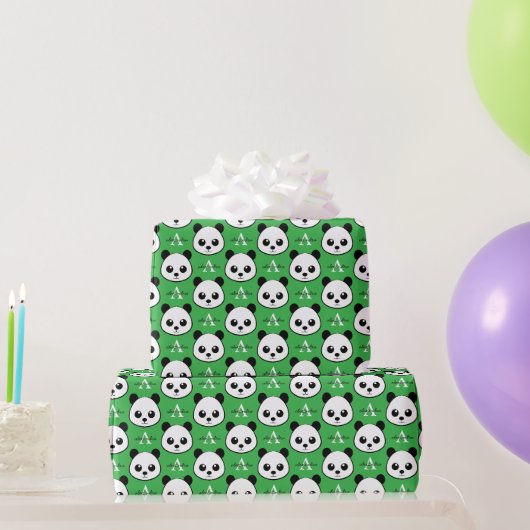 Süßer Panda-Bär – Personalisiertes Monogramm Geschenkpapier (Partygeschenke)