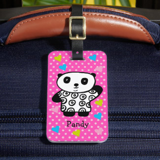 Süßer Panda-Bär Rosa Mädchenhaft Punkte Herzen Gepäckanhänger