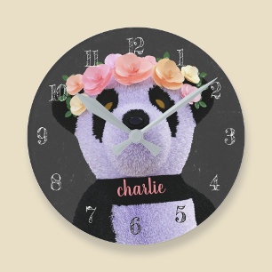 Süßer Panda-Bär Schwarz-Weiß-Rustikal-Uhr Runde Wanduhr