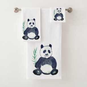 Süßer Panda-Bär Tier Bambus Aquarell Badhandtuch Set