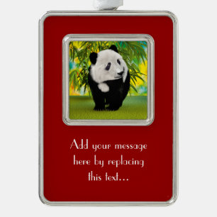 Süßer Panda-Bär-Welpe Kawaii-Tierliebhaber-Geschen Rahmen-Ornament Silber