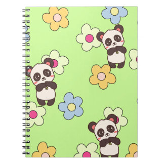 Süßer Panda & Blumen Kawaii Muster Notizblock