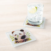 Süßer Panda-Bubble-Tea-Untersetzer | Kawaii-Boba-P Glasuntersetzer (Schrägansicht)