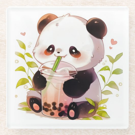 Süßer Panda-Bubble-Tea-Untersetzer | Kawaii-Boba-P Glasuntersetzer (Vorderseite)