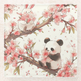 Süßer Panda & Bunny Kirschblüten Untersetzer | Kaw