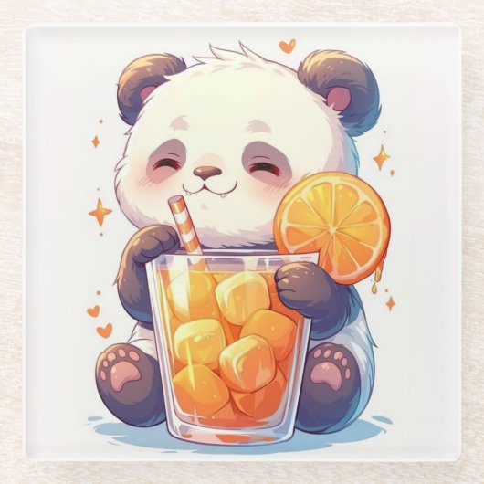 Süßer Panda, der Orangensaft trinkt Untersetzer | (Vorderseite)