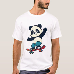 Süßer Panda fährt Skateboard Cartoon-Tier-Maskottc T-Shirt